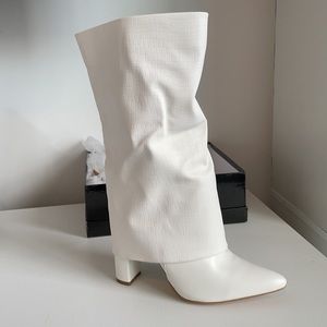 COPY - White Block Heel Calf Boots